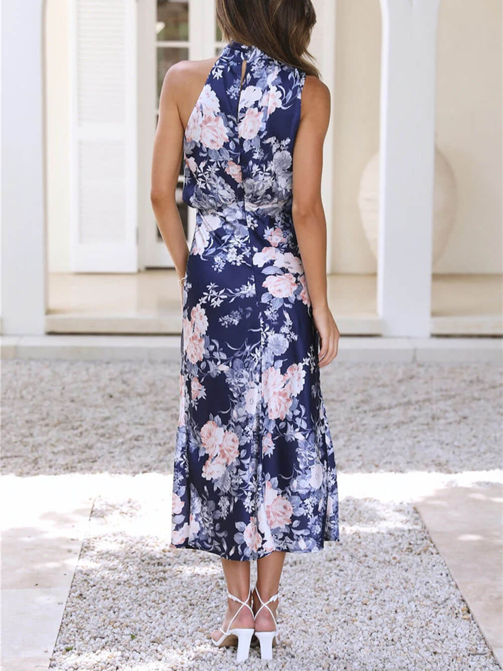 Halter Neck Floral Elastic Waist Maxi Dress - Riviera London