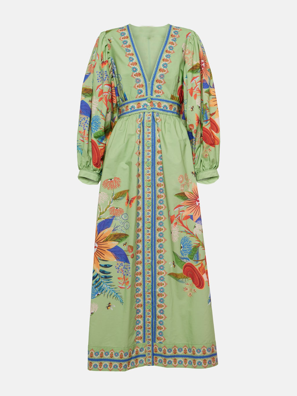 Delicate Floral V-Neck Single Breasted Midi Dress - Riviera London