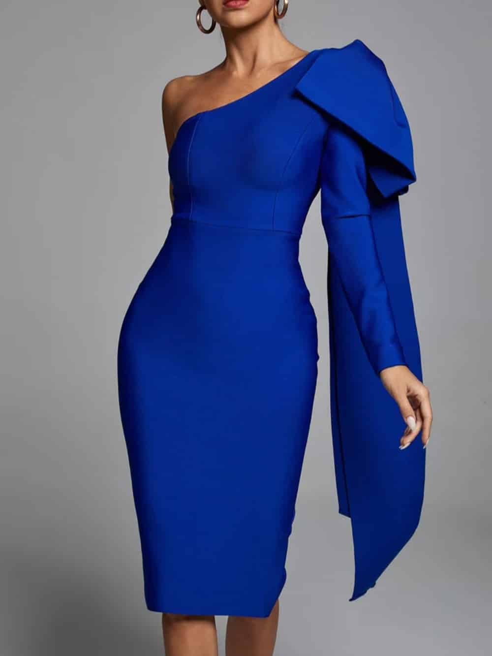 Abbey Blue One Shoulder Bandage Dress - Riviera London
