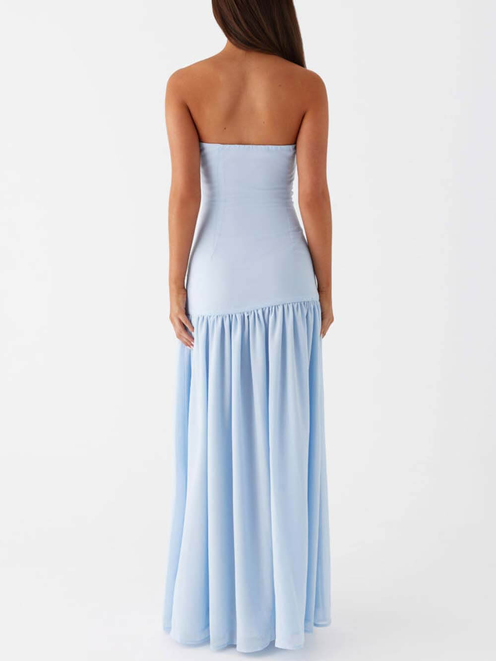 Exquisite Backless Pleats Strapless Maxi Dress - Riviera London