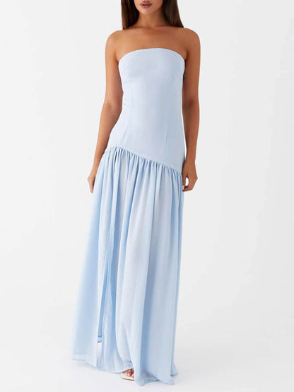 Exquisite Backless Pleats Strapless Maxi Dress - Riviera London
