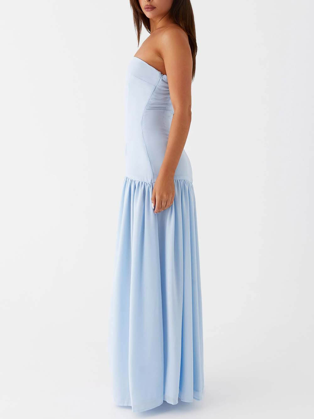 Exquisite Backless Pleats Strapless Maxi Dress - Riviera London