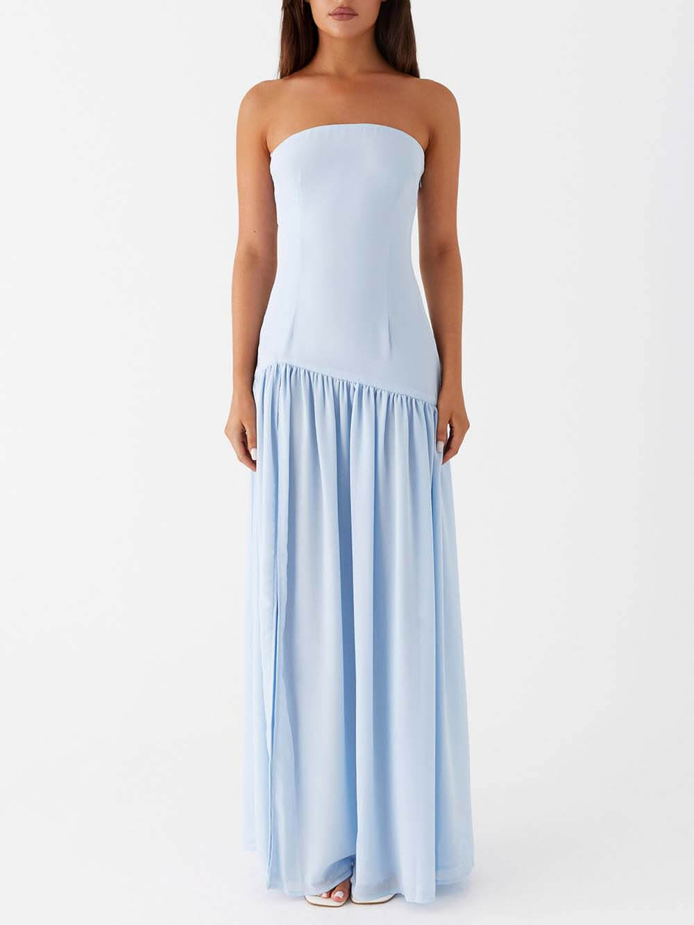 Exquisite Backless Pleats Strapless Maxi Dress - Riviera London