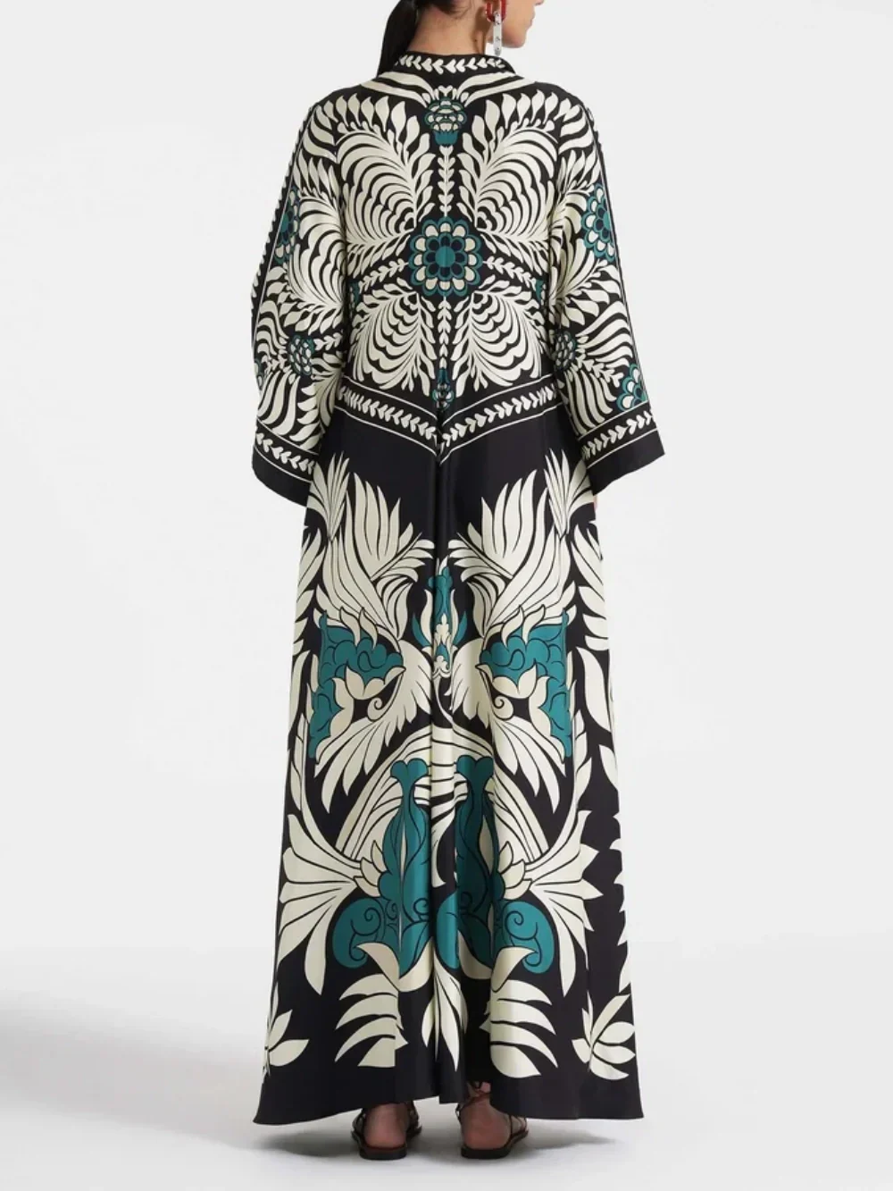 Elegance Floral Print Waterfall Sleeves Maxi Dress - Riviera London