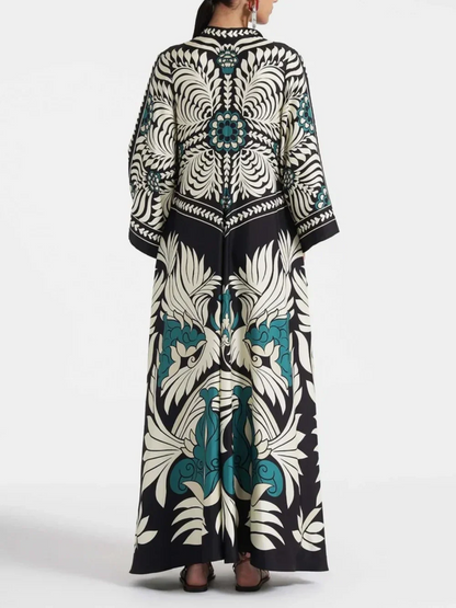 Elegance Floral Print Waterfall Sleeves Maxi Dress - Riviera London