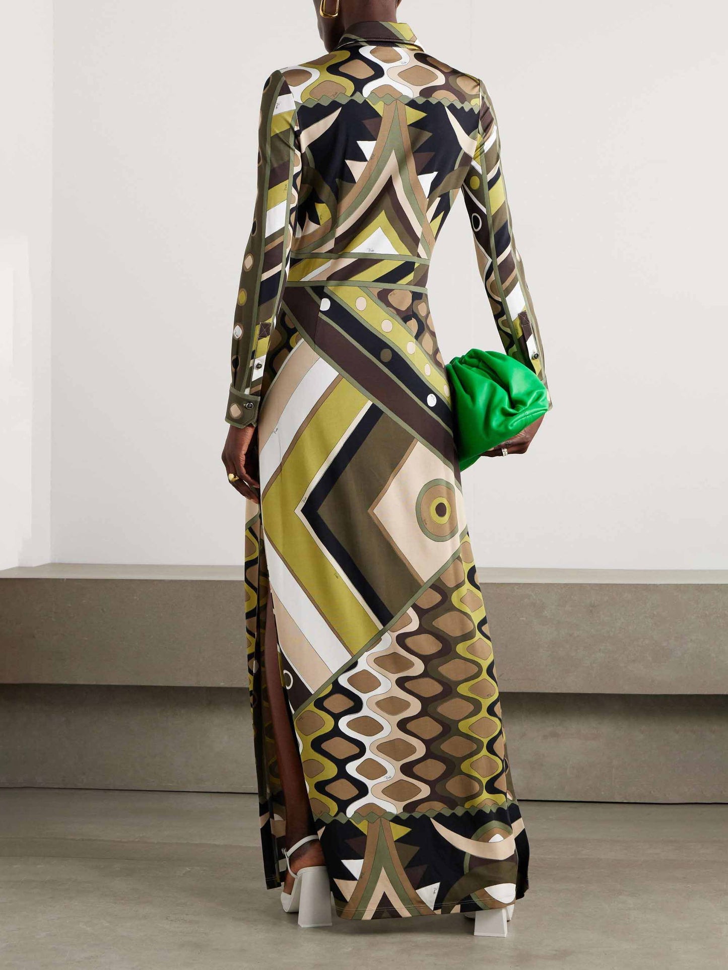 Retro Personality Abstract Print Long Sleeve Maxi Dress - Riviera London