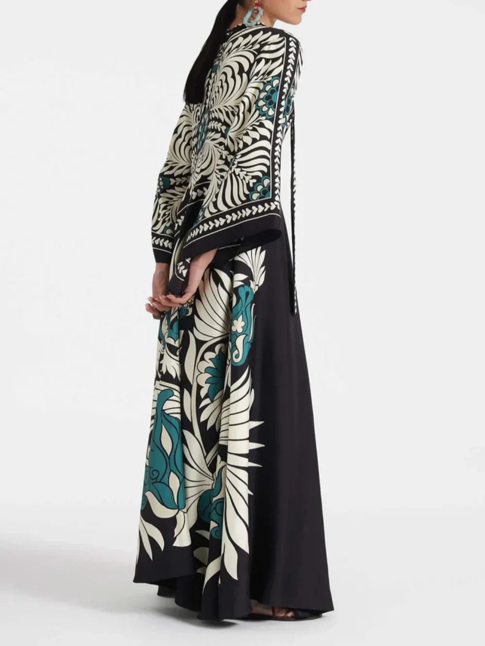 Elegance Floral Print Waterfall Sleeves Maxi Dress - Riviera London