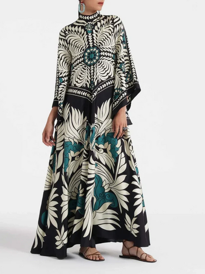 Elegance Floral Print Waterfall Sleeves Maxi Dress - Riviera London