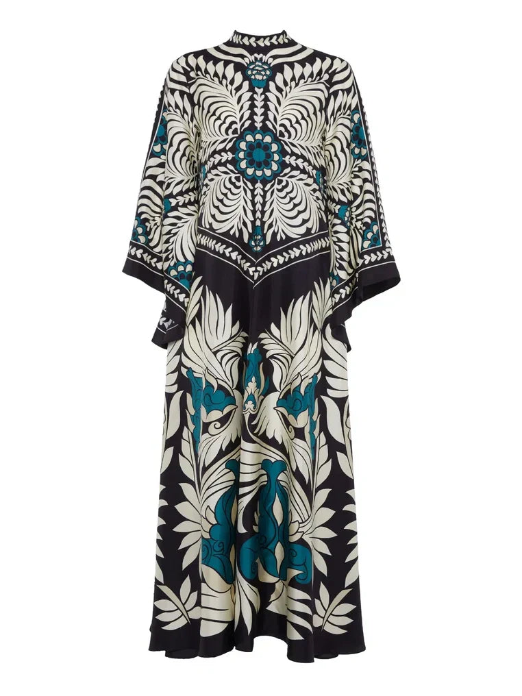 Elegance Floral Print Waterfall Sleeves Maxi Dress - Riviera London