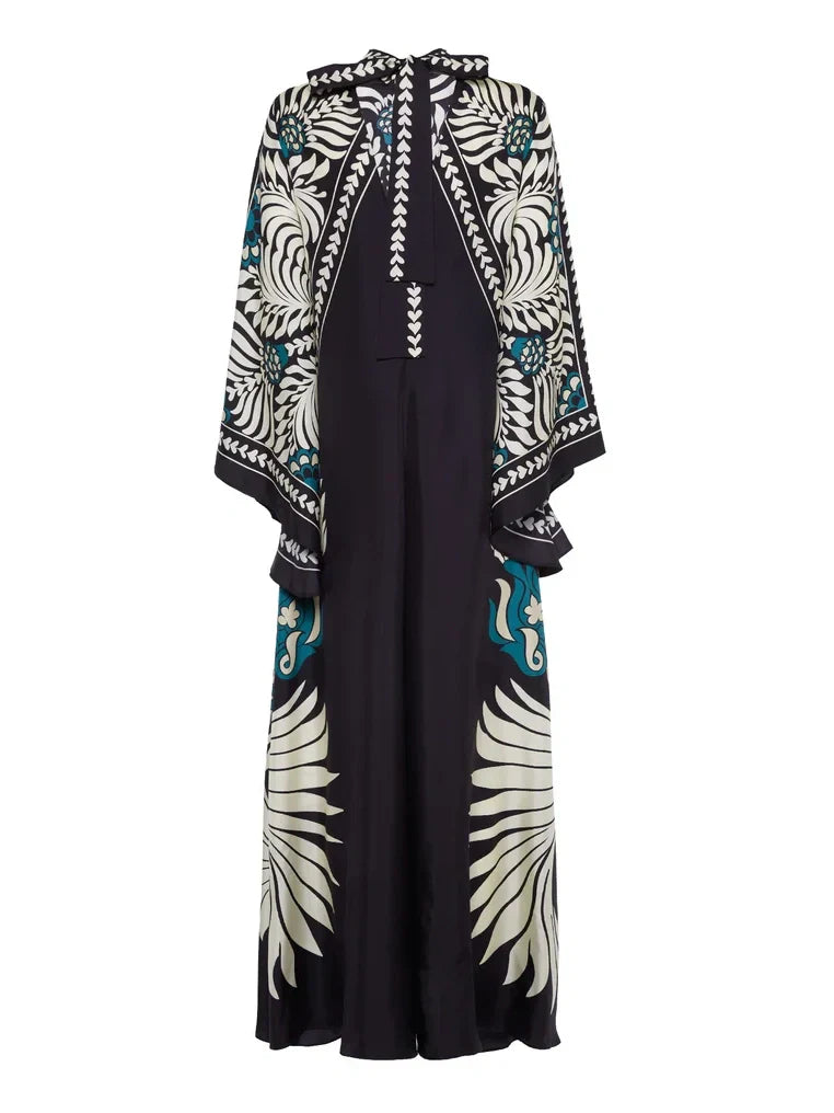 Elegance Floral Print Waterfall Sleeves Maxi Dress - Riviera London