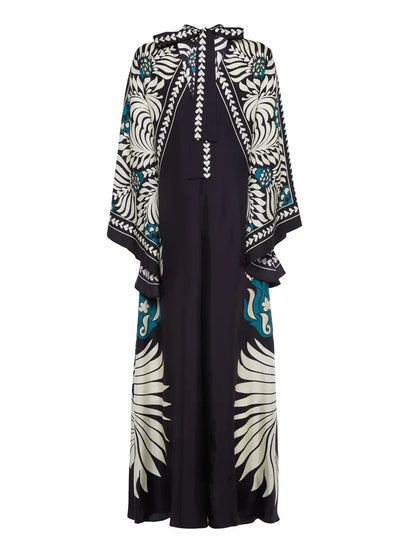 Elegance Floral Print Waterfall Sleeves Maxi Dress - Riviera London