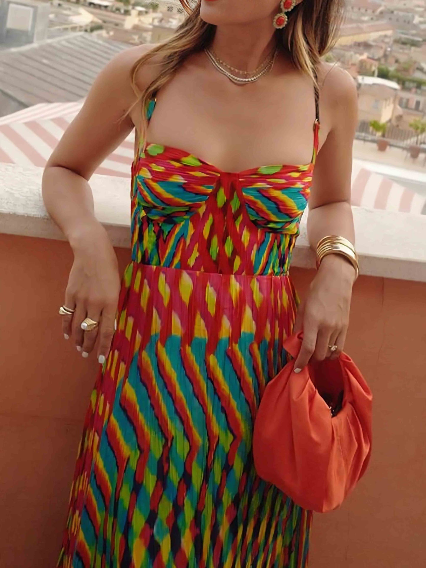 Elegant Personalized Painted Print A-Line Maxi Dress - Riviera London