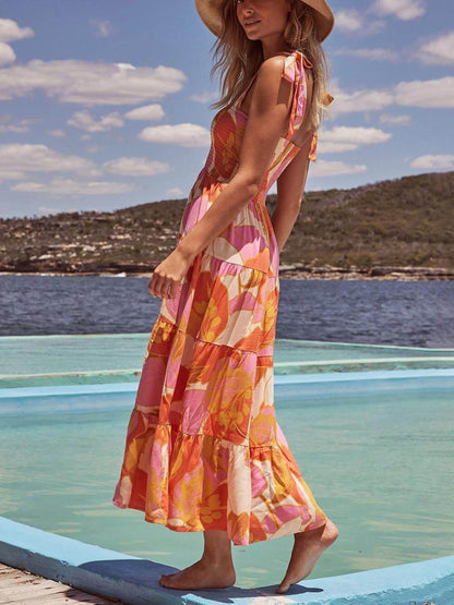 Sleeveless Sea Charm Pleated Stretch Chest Print Cami Dress - Riviera London
