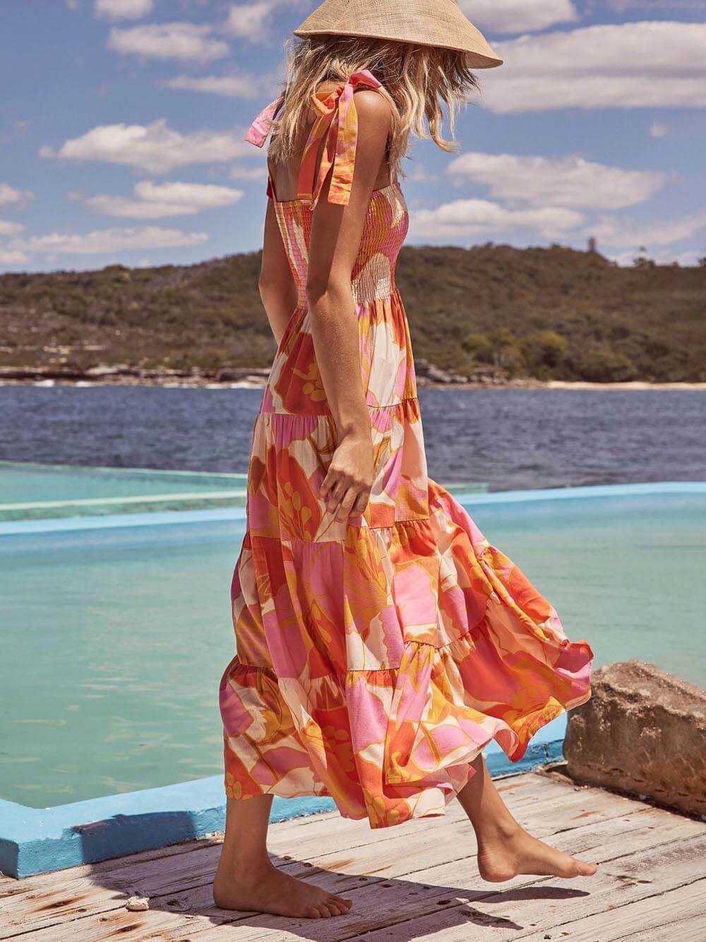 Sleeveless Sea Charm Pleated Stretch Chest Print Cami Dress - Riviera London