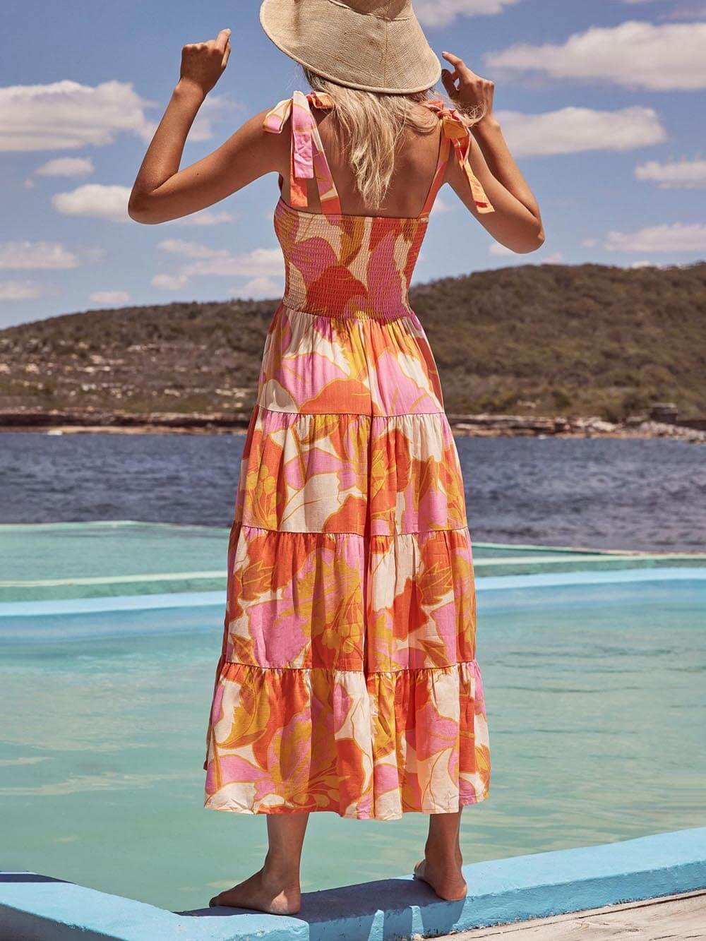 Sleeveless Sea Charm Pleated Stretch Chest Print Cami Dress - Riviera London