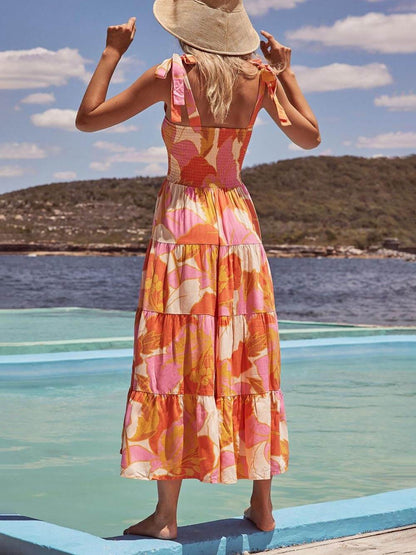 Sleeveless Sea Charm Pleated Stretch Chest Print Cami Dress - Riviera London