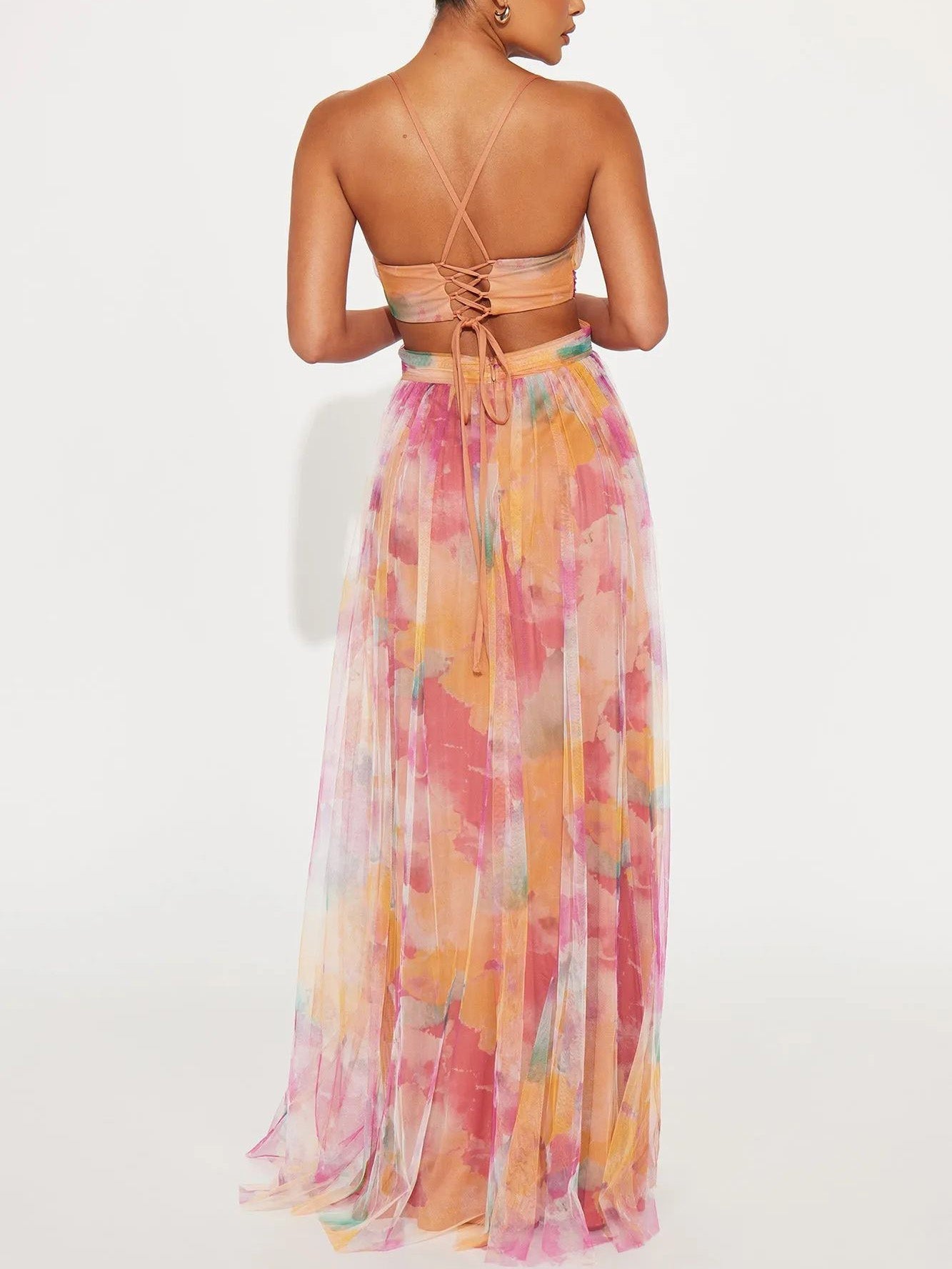 Elegant Painted Floral Print V-Neck A-Line Maxi Dress - Riviera London