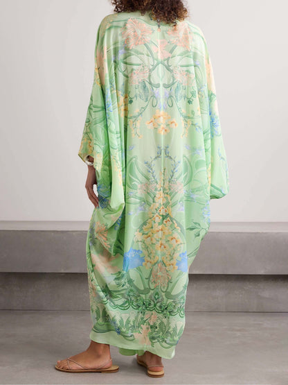 Unique Floral Print V Neck Oversized Midi Dress - Riviera London