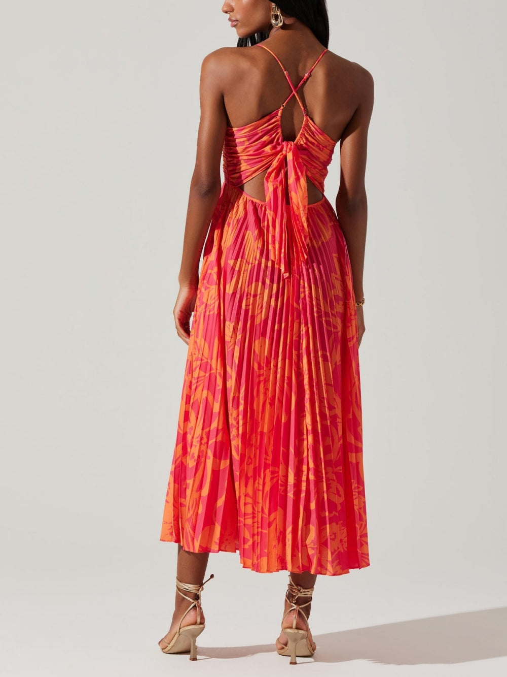 Elegant Floral Print Pleats Midi Dress - Riviera London