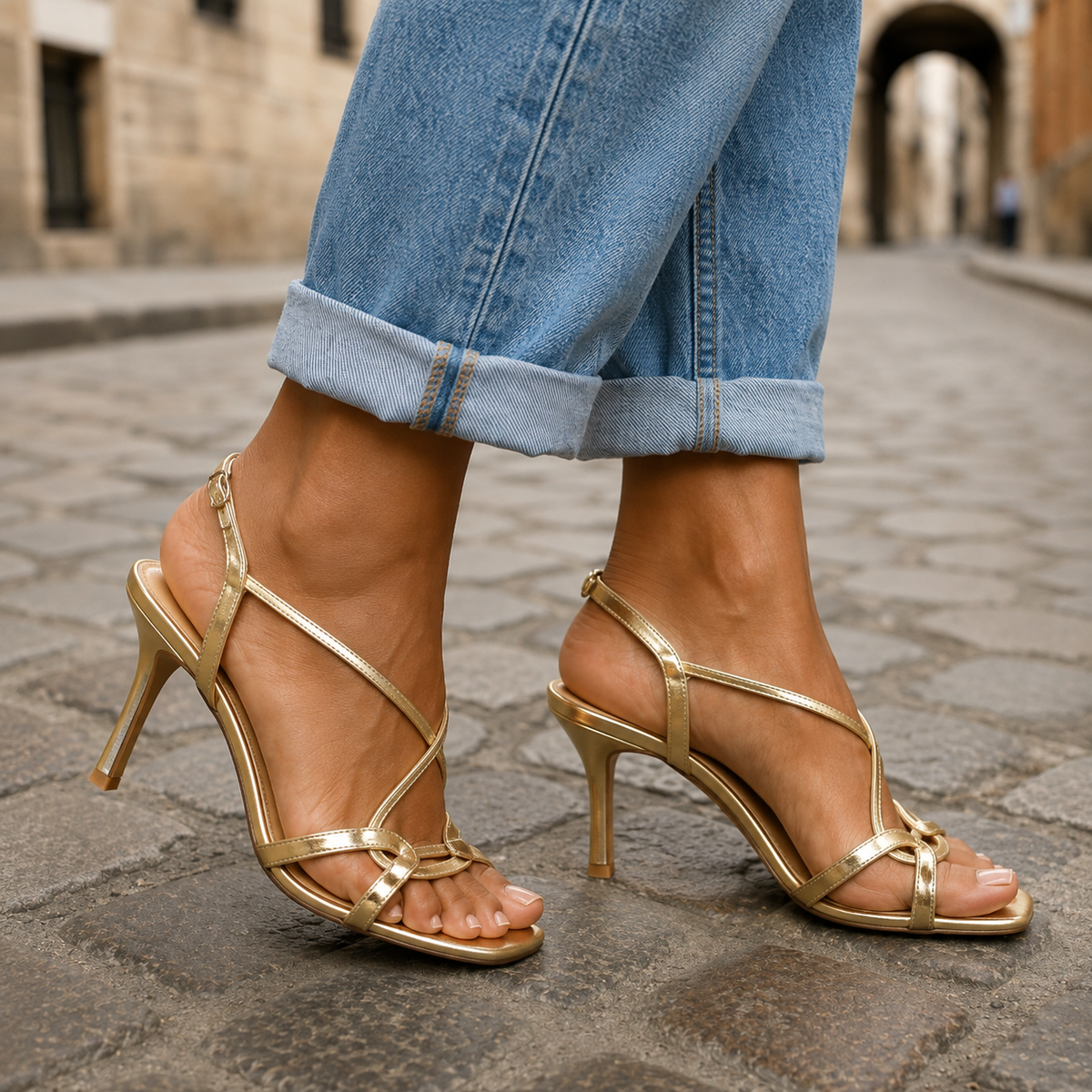 Rosalind Strappy Gold Heels