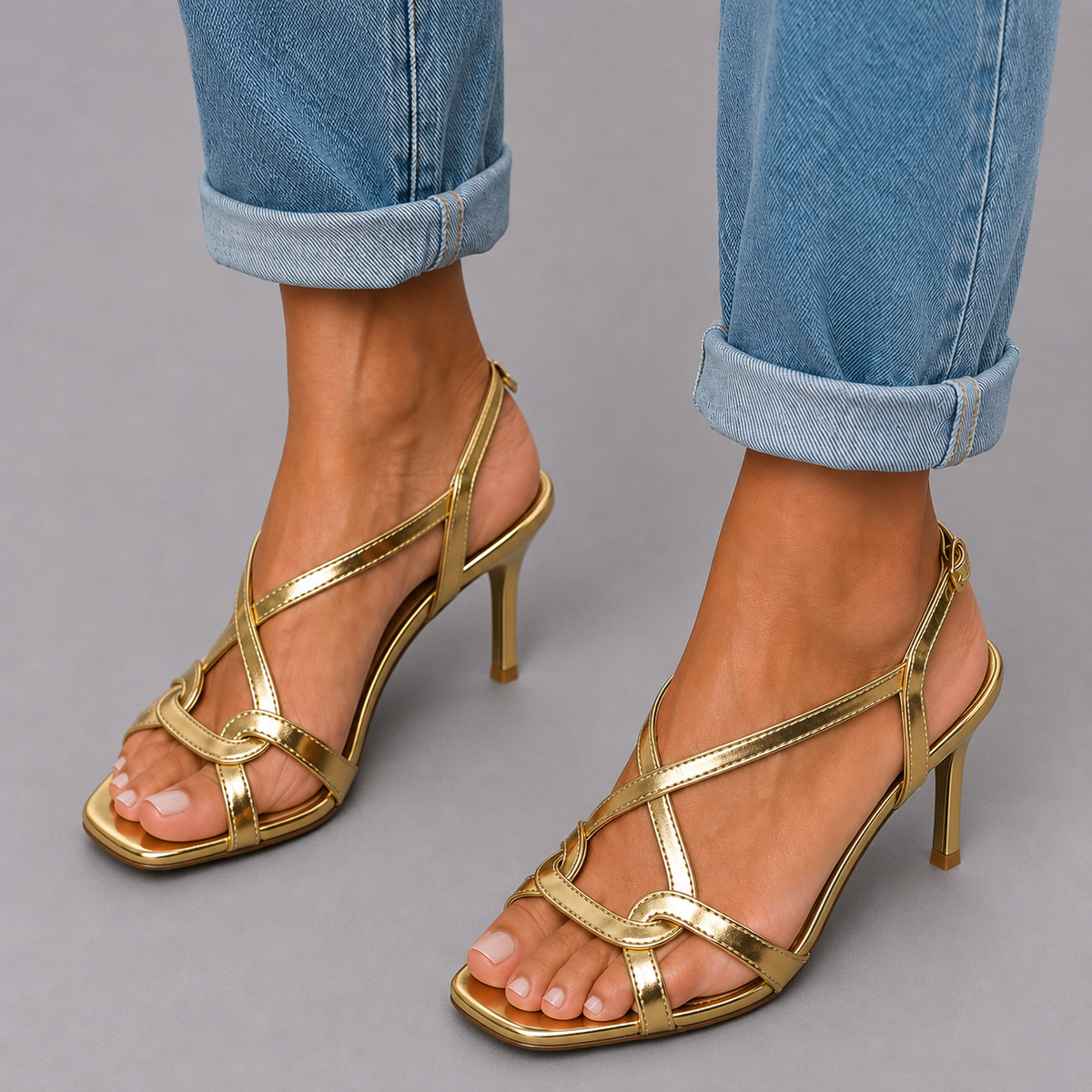 Rosalind Strappy Gold Heels
