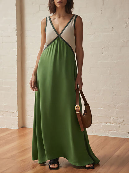 V-neck Contrasting Color Splicing Chic Dress - Riviera London