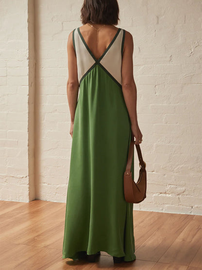 V-neck Contrasting Color Splicing Chic Dress - Riviera London