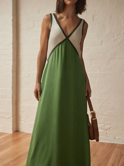 V-neck Contrasting Color Splicing Chic Dress - Riviera London