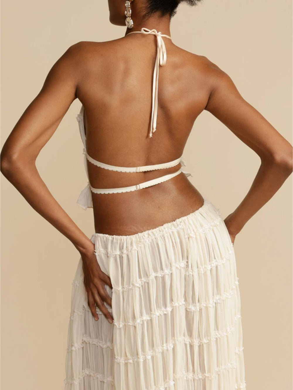 Pleated Drawstring Charm Waist Tiered Maxi Skirt - Riviera London