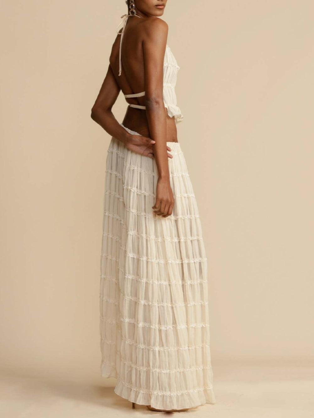 Pleated Drawstring Charm Waist Tiered Maxi Skirt - Riviera London