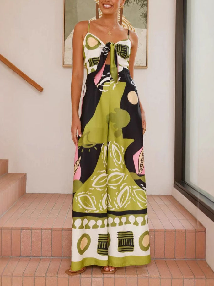 Unique Painted Print Suspenders Wide-leg Jumpsuit - Riviera London