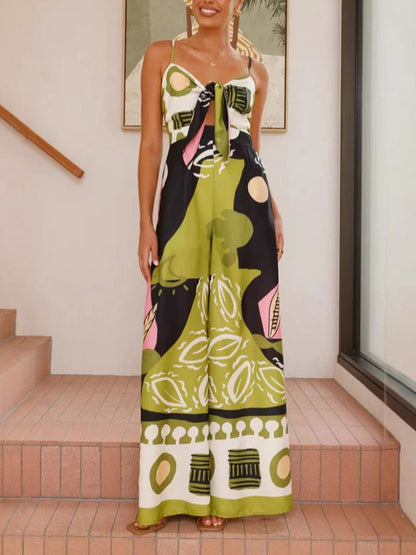 Unique Painted Print Suspenders Wide-leg Jumpsuit - Riviera London