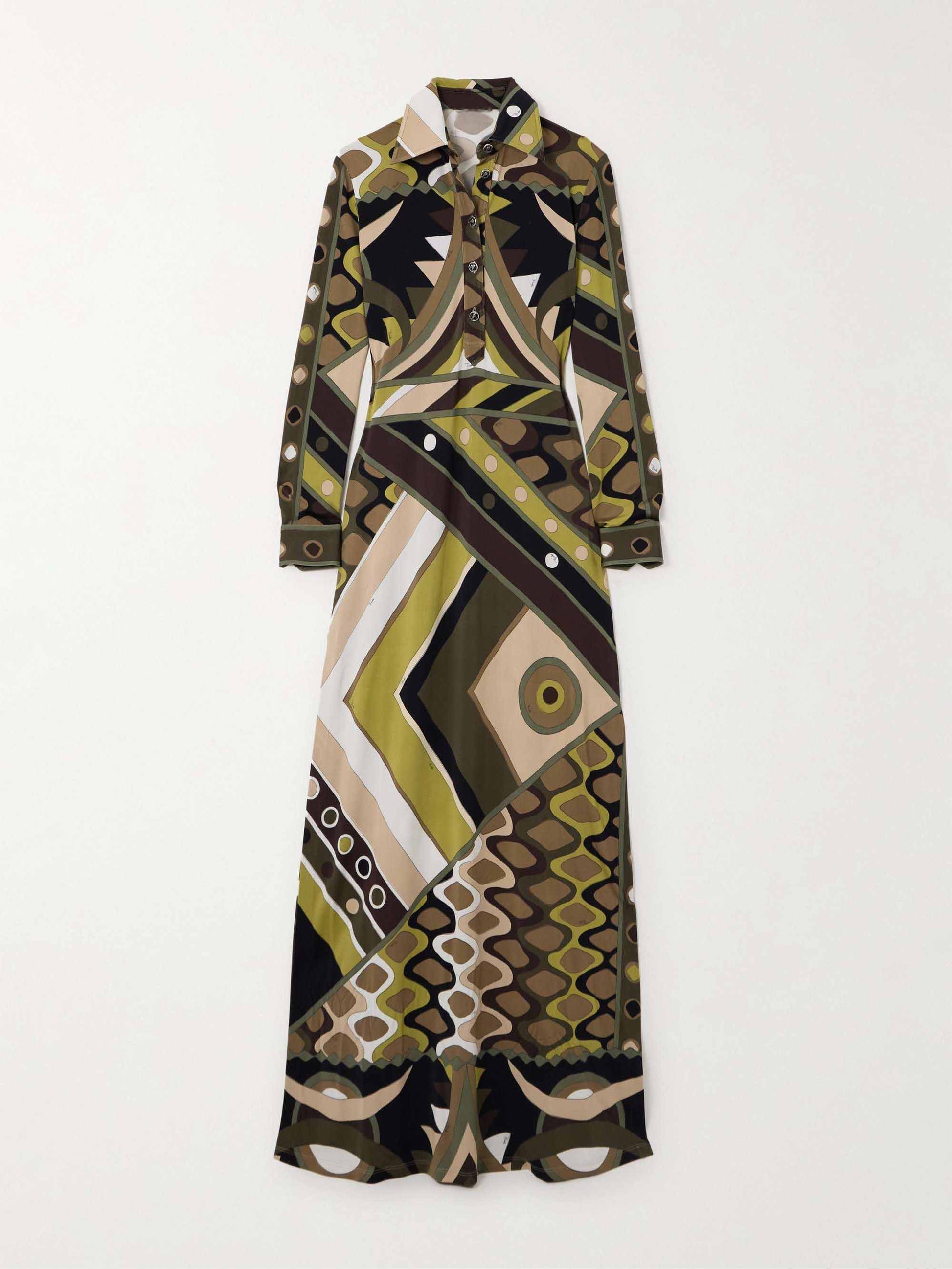 Retro Personality Abstract Print Long Sleeve Maxi Dress - Riviera London