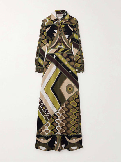 Retro Personality Abstract Print Long Sleeve Maxi Dress - Riviera London