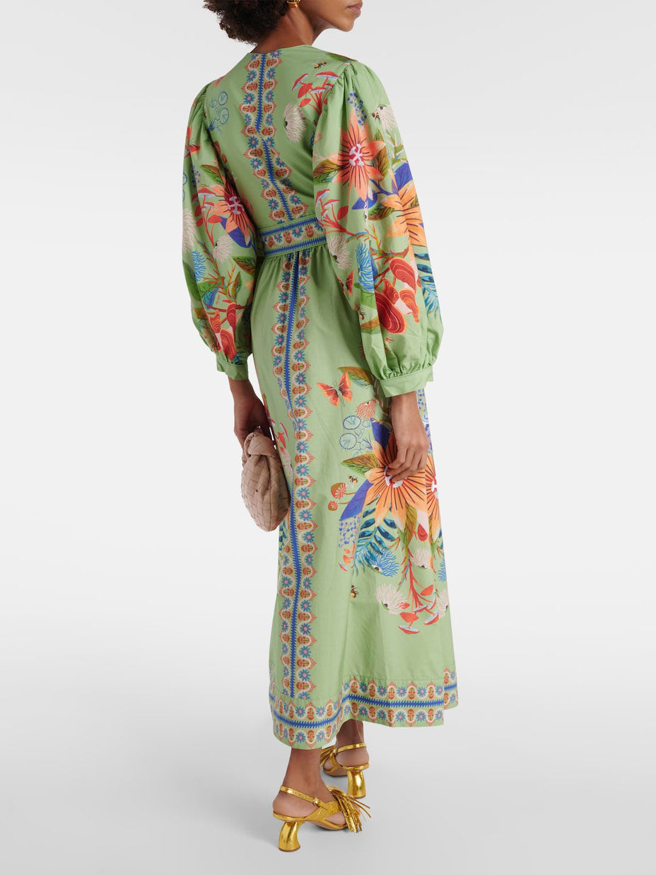 Delicate Floral V-Neck Single Breasted Midi Dress - Riviera London