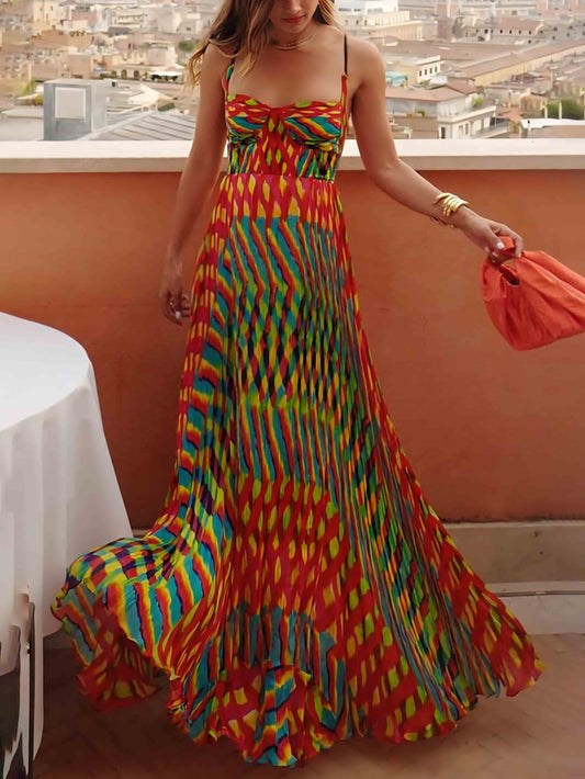 Elegant Personalized Painted Print A-Line Maxi Dress - Riviera London