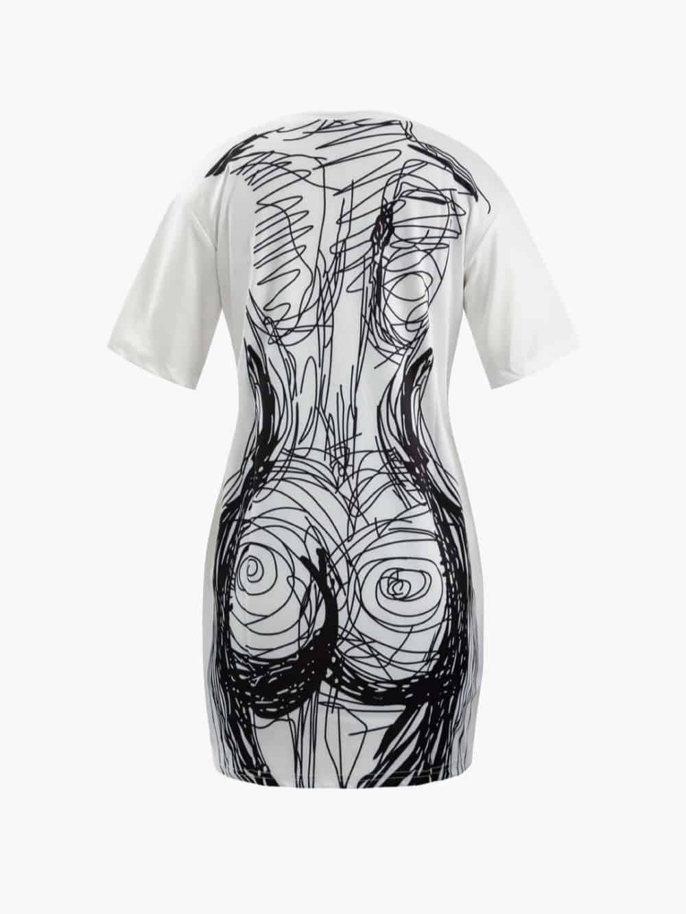 Abstract Line Print Short Sleeve Mini Dress - Riviera London