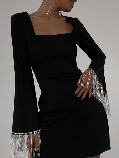Party Time Imitation Diamond Chain Backless Mini Dress - Riviera London