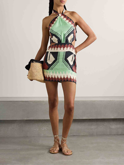 Unique Vintage Ethnic Print Backless Mini Dress - Riviera London