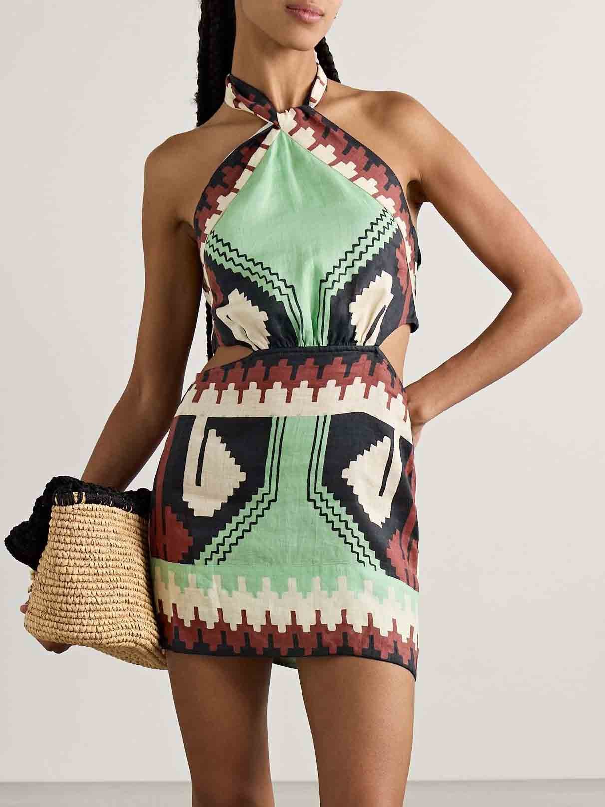 Unique Vintage Ethnic Print Backless Mini Dress - Riviera London