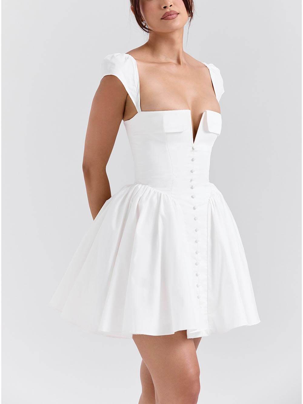 Exquisite V-Neck Pleated Waist Mini Dress - Riviera London