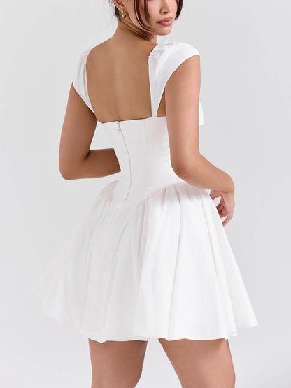 Exquisite V-Neck Pleated Waist Mini Dress - Riviera London