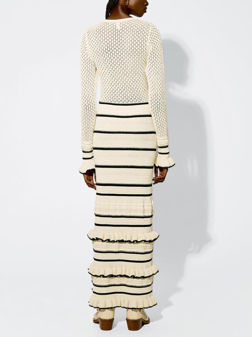Knit Stripe Ruffle Long Sleeve Maxi Dress - Riviera London