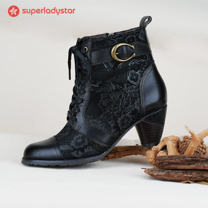 Floral Lace Up Ankle Boots