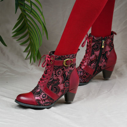 Floral Lace Up Ankle Boots