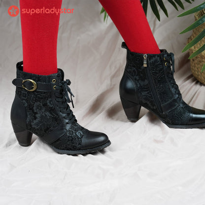 Floral Lace Up Ankle Boots