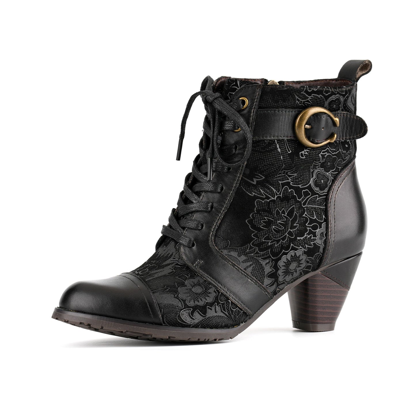 Floral Lace Up Ankle Boots