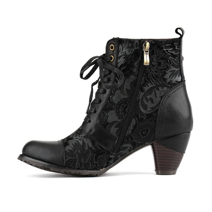 Floral Lace Up Ankle Boots