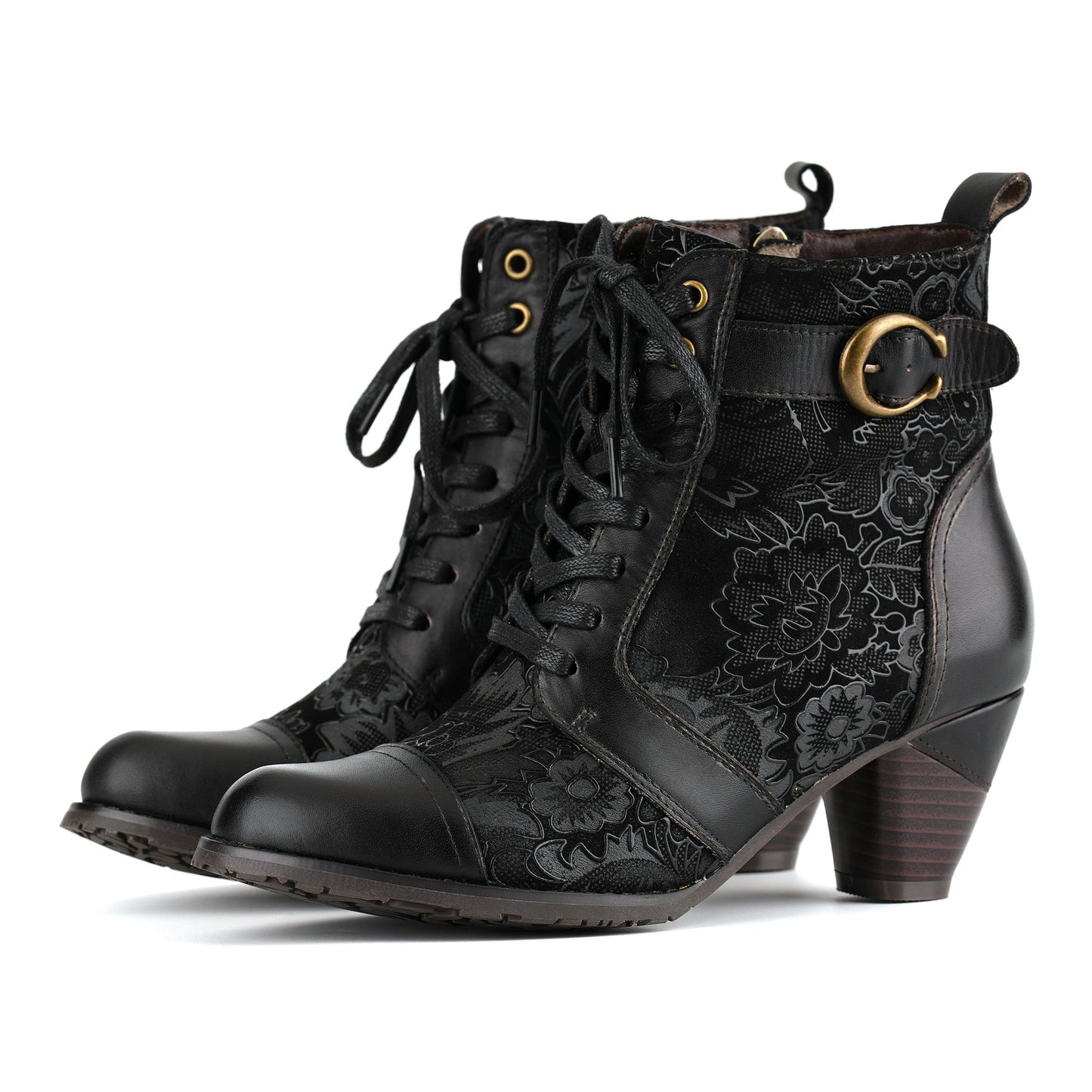 Floral Lace Up Ankle Boots
