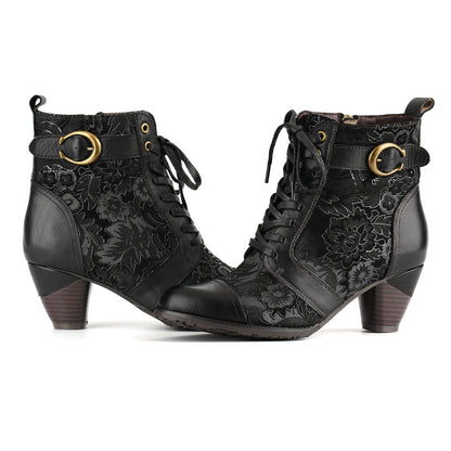 Floral Lace Up Ankle Boots